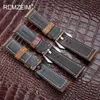 Bracelets de montre 20 22 24 26mm cuir véritable marron foncé noir homme femmes fait à la main Vintage gommage bracelet de montre bracelet boucle en métal T19223e