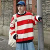 Herrtröjor kontra koreanska trendiga kpop mode casual randiga hoodie män rund hals långärmad tröja kvinnor plus storlek 5xl droppe