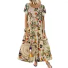 Casual Dresses Beautiful Summer Maxi Dress Flower Printed Patchwork Floral Pattern Lady Pullover Women Garment