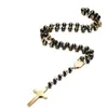 Kedjor 30 8mm rostfritt stål radbandpärlor halsband svart och guldfärg med heliga Jesus Kristus korsfix korshänge hip-h198e