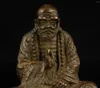 Statuette decorative da collezione Statua di Bodhidharma in rame rosso puro retrò intagliato a mano cinese