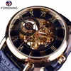ForSining Men Watches Top Brand Luxury Mechanical Skeleton Watch Black Golden 3D Bokstavlig design Roman nummer Black Dial Clock J190190K