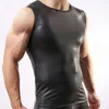 Hela 2016 Black Color Men Sexig Vest Faux Leather Solid Male Tank Tops Underwear Slim Wear Size M L XL Whole260i