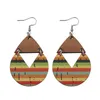 Boucles d'oreilles créoles peintes à la main, motif artistique coloré rayé, Double couture géométrique en bois, ronde, bohème