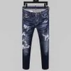 Mens Jeans Denim Blue Skinny Ripped Pants Version Navy Old Fashion Italy Style2525