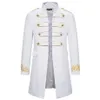 Blazer brodé à col montant blanc pour hommes, robe militaire, veste de costume de smoking, boîte de nuit, scène Cosplay Masculino 210904214H