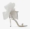 Luxury designer woman high heels Aveline 100MM Bow Metallic leather heeled sandal ankle strap Detail Sandals satin leathers dress sandalies wedding party