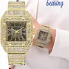 Relógios de pulso Relógio de ouro Homens Famosos Top Masculino Relógios de Quartzo Quadrado Diamante Calendário Relógio de Pulso Mens Relógio Relogio Masculino281H