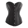 Sexy Women Black Strapless Satin Boned Corset Top Overbust Bustier Steel Buckle Front And Lace up Back 8198343Y