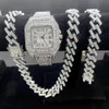 Wristwatches 3PCS Iced Out Watches For Men Gold Watch Quartz 15mm Cuban Link Chains Bracelet Necklaces Diamond Jewelry Man Reloj1780