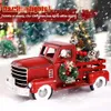 Cullaby Vintage Red Truck Christmas Decor 12 2 pollici Farmhouse Red Pickup Truck con albero di Natale, ghirlanda e luce LED, metallo realizzato a mano