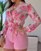 Frauen Blusen rosa Shirts Frauen Langarm Luxery Chic Floral Gedruckt Krawatte Knoten Top Hosen Casual Neue Frühling Herbst Weibliche 2 stück set