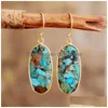 Cuelga la lámpara Pendientes de piedra natural modernos para las mujeres Moda Turquesa Pendiente Geométrico Elegante Ol Joyería clásica Femme Drop D DHCMH