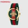 Högkvalitativ toppmodell mode dam klockor 39mm casual tiger bi orm skelett kvinnor armbandsur rosguld nylonklocka lyx FEM319A