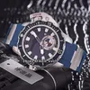 46mm Big Size Date Maxi Marine Diver 3203-500LE-3 93-HAMMER quadrante blu orologio automatico da uomo cassa in acciaio cinturino in caucciù blu sportivo Wris320s