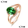 Cluster Rings Trendy Women Rose Gold Jewelry Oval Emerald Zircon Gemstone For Engagement Party Open Promise Finger Ring Accessories Dr Dh1Wm