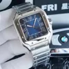 Mens Silver Case Luxury Watches Mechanical Mens Watch Blue Dial Self Winding 40mm Square rostfritt stål Metallband Casual Watche208Z