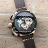 Linkshänder 50 mm U-51 U51 Chimera Bronze 7474 Skelett schwarzes Zifferblatt Quarz Chronograph Herrenuhr Stoppuhr schwarze Lünette Leder Stra281H