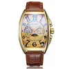 Orologio scheletro vintage da uomo Orologio da polso meccanico automatico Carica automatica Bracciale in pelle Fasi lunari Orologio maschile Relogio Masculine292D