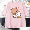 T-shirt Femme T-shirts Panda Bear Bubu Dudu Chemise Couple Tops Love You Cute Imprimer Été À Manches Courtes O-cou Coton Casual Harajuku Dhx2W