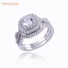 Newshe 1 9 Ct 2 pièces solide 925 en argent Sterling bague de mariage ensembles bande de fiançailles bijoux de mode pour les femmes JR4844 wzw273V