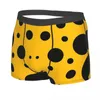 Cuecas bolinhas pretas em fundo amarelo homens boxer briefs roupa interior altamente respirável ideia de presente de alta qualidade