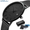 CRRJU Fashion Mens Watches Ultra Thin Quartz Men Casual Slim Mesh Steel Waterproof Sport Black Relogio Masculino 220113310P