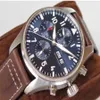 Classic New Men Automatic Mechanical Pilots Watch Stainless Steel Daydate Sapphire Brown Leather Blue Dial Sport Watches205U