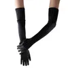 Fünf Fingerhandschuhe 1 Paar Schwarze Seidensatin Brauthandschuhe Hochzeit Party Braut Mode Pailletten Bohren Frauen Full207h