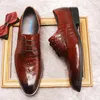Dress Shoes Crocodile Pattern Mens Genuine Leather Oxford For Men Black Burgundy Lace Up Pointy Wedding Men's Formal