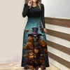 Casual Jurken Dames Halloween Effen Kleur Ronde Hals Lange Mouw Gesplitste Jurk Mode Comfortabele Disfraz Para Mujer