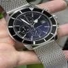 Relógio cronógrafo de quartzo masculino 46mm superocean preto azul calendário mostrador cristal safira pulseira de aço inoxidável huiya06262t
