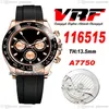 VRF 11651 A7750 Automatyczny chronograf męski zegarek 18K Rose Gold 904L STEL BLACK STCIK Dial Oysterflex Pasek Guma Super Edition S207p