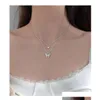 Pendant Necklaces Sier Shiny Butterfly Tassel Necklace Female Exquisite Double Layer Clavicle Chain Party Jewelry Gifts Drop Delivery Dhzur