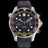 Eternity Stopwatch Watches OMF Senaste 9900 Chronograph Automatic Black Dial Ceramic Bezel 44mm Mens Watch Diver 300m 210 22 44 51 222m