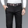 Pantalones para hombres Otoño Estilo clásico Beige Negocios Recto Casual Algodón elástico Cintura alta Pantalones de marca sólidos Caqui Verde Negro