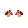 Chaînes Émail Rose Rosette Boucles D'oreilles Collier