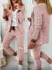 Kvinnors tvåbitar byxor 2023 Plaid Casual Set British Style Suit Elegant Set Womens Outifits Women Suits Office Wear