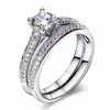 Pierścienie zespołu sier pierścień dla kobiet proste projektowanie podwójna moda biżuteria zestawy nowożeńców