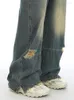 Men's Jeans Autumn Vintage Broken Hole Yellow Mud Dyed Contrast Loose Straight Leg High Street Hip Hop Old Wide Pants