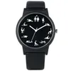 Creative Fun Quartz Watch for Men Black Dial Quartz Watches Comfort Black Leather Strap Wristwatch för Male H1012222J