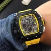 Nouveau luxe grand boîtier noir squelette montres en caoutchouc japon automatique mécanique hommes Watch255D