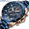 Relógios de pulso design moderno crrju menes relógio azul ouro grande dial quartzo top calendário relógio de pulso cronógrafo esporte homem clock198o