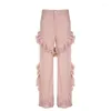 Women's Jeans TARUXY High Waisted Baggy For Women Casual Fashion Tassel Slouchy Female Street Pink Loose Cargo Pants Woman Autumn