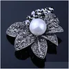 Pins Brooches Farlena Jewelry Imitated Gray Pearl Crystal Flower Sweater And Vintage Black Rhinestone Brooch For Women Drop Delivery Dhzok