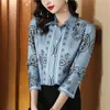 Paisley Floral Vintage Shirt Silk Satin Women Designer Långärmad knapp Up Bluses 2023 Autumn Winter Classic Lapel Bluecasual Shirts Office Ladies Runway Tops