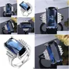 Clusterringen Blauw Kristal 925 Sier Ring Sprankelende Cz Vintage Mode Elegant Fit Verjaardagsbanket Voor Vrouwen Prinses Drop Delivery Dhazv