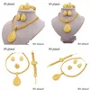 Oorbellen Ketting Goud Kleur 24K Sieradensets Voor Vrouwen Afrikaanse Bruidsgeschenken Party Waterdruppels Hanger Ring Armband Set Drop Delivery Dhoxd