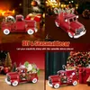 Cullaby Vintage rode vrachtwagen kerstdecor 12 2 inch boerderij rode pick-up met kerstboom, krans en LED-licht, handgemaakt metaal