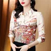 2023 Mode Print Kantoor Dames Shirts Lange Mouw Revers Dames Designer Fijne Elegante Oranje Blouses Herfst Winter Button Up Shirt Elegant en Jeugd Runway Tops